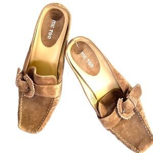 Me Too Camel Suede Mule Heels